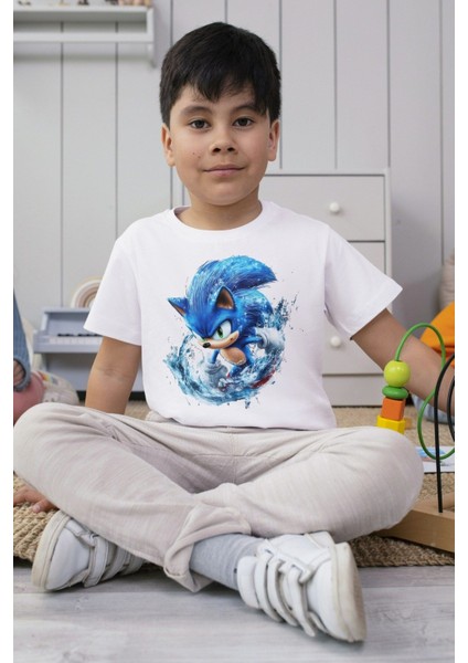 Sonic Tişört Beyaz Çocuk Tshirt Unisex Kesimli