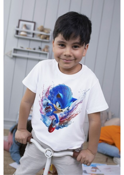 Sonic Çocuk Tişört Beyaz Unisex Tshirt