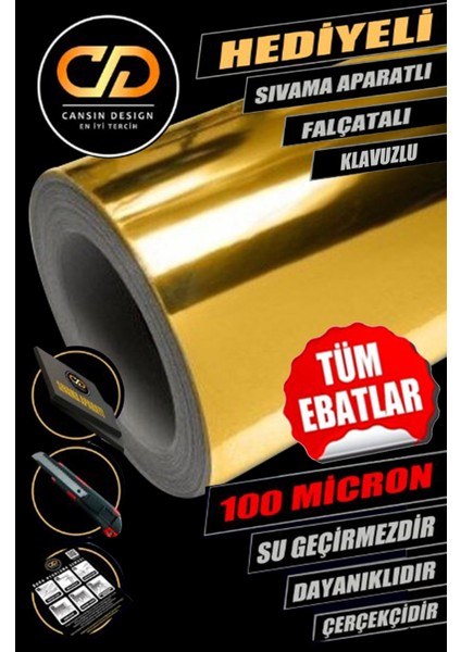 Altın Aynalı Varak Folyo Kandinden Yapışkanlı Gold Folyo. Dolap, Masa, Beyaz Eşya, Tezgah Kaplama Folyosu