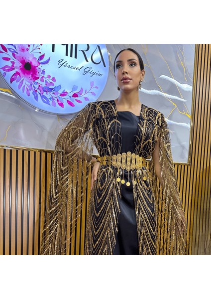 Içi Saten Dışı Taşlı Boncuklu Işleme