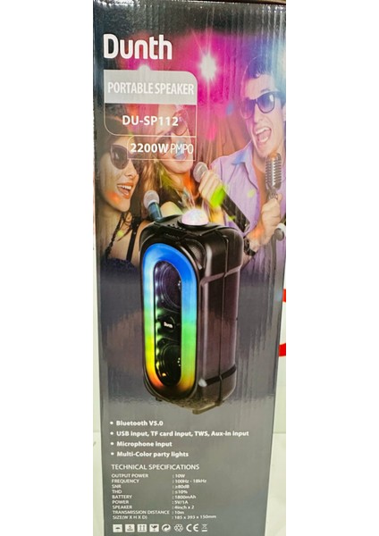 SP112 Bluetooth ,sd,usb,aux,led Disco , Tws ,led Rgb, Microphone, 2X4INCH,10W, 40X20X20CM