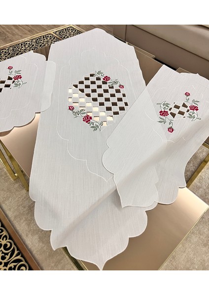 Keten, Kanaviçe Işleme, Oymalı,krem Renk,salon Takımı, Çeyiz Seti, Salon Runner modelleri