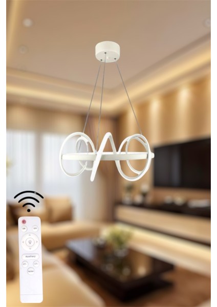 Modern Beyaz Çember Model Kumandalı 3 Renk (Beyaz / Sarı / Günışığı) LED Avize