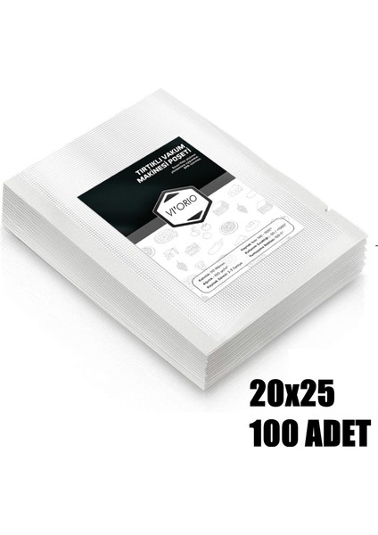 20X25 Tırtıklı Vakum Makinesi Poşeti 100 Adet