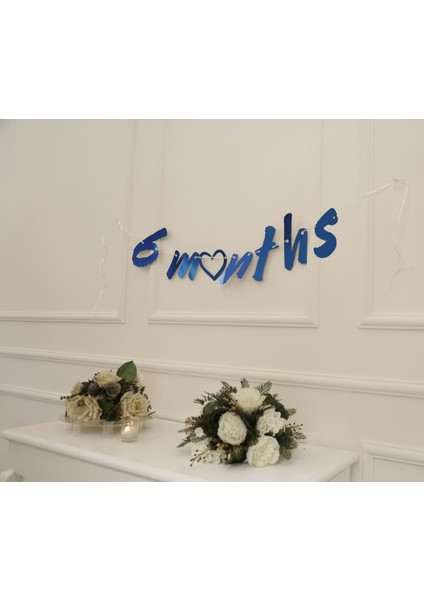 6 Months Mavi Renk Banner Ipli Duvar Süsü Yarım Yaş Altı Ay Parti Süsü modelleri