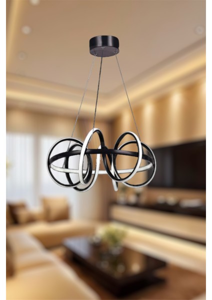 Modern Siyah Çember Model 3 Renk (Beyaz & Sarı & Günışığı) LED Avize