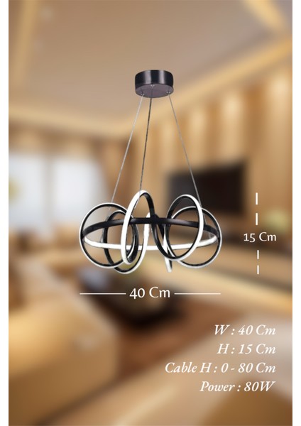 Modern Siyah Çember Model 3 Renk (Beyaz & Sarı & Günışığı) LED Avize modelleri