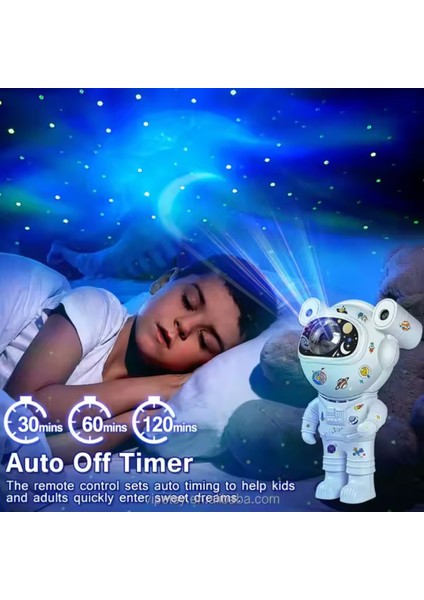 Kumandalı Astronot Projeksiyon Gece Lambası Çok Renkli Işık Seçenekli