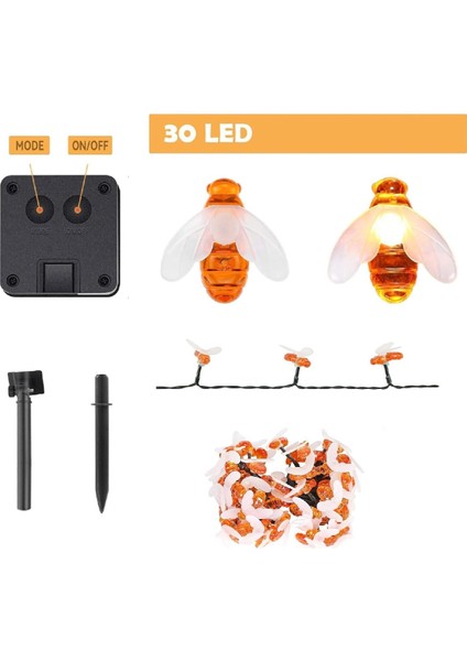 30 Arı LED 4 Metre Solar Aydınlatma Gün Işığı Bahçe Balkon Ağaç Saksı Dekoratif Aydınlatma
