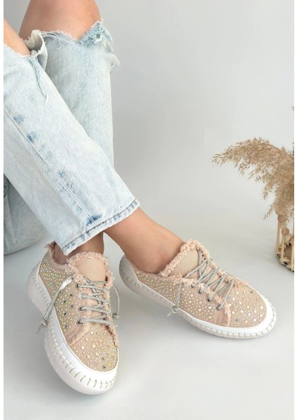 Ceylinmoda Guja Bej Kot Bağcıklı Spor Ayakkabı