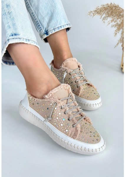 Ceylinmoda Guja Bej Kot Bağcıklı Spor Ayakkabı