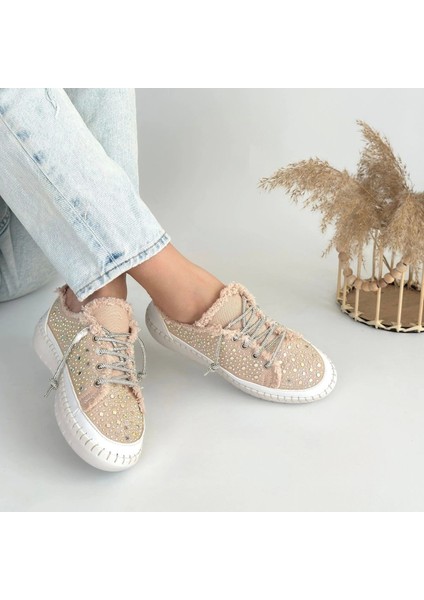 Ceylinmoda Guja Bej Kot Bağcıklı Spor Ayakkabı