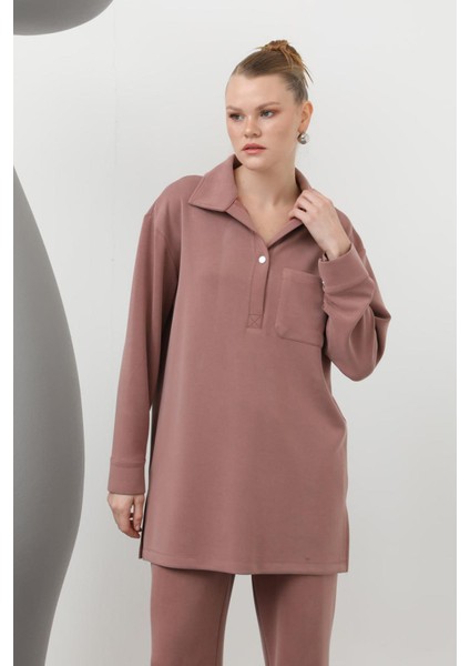 20605 Kadın Yakası Çıtçıtlı Cep Detaylı Pantolonlu Takım