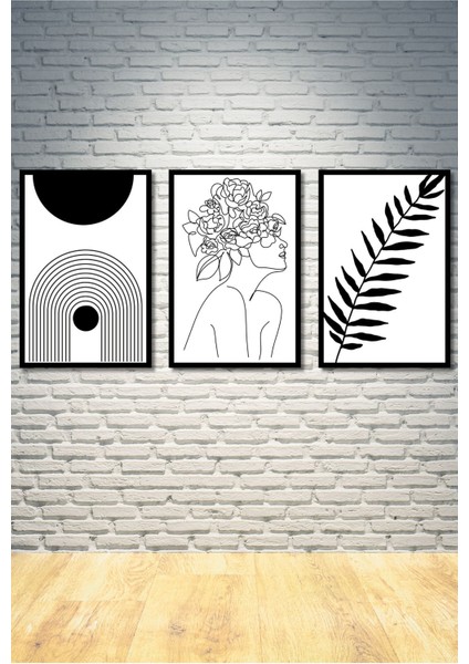 3 Parça Siyah Çerçeve Görünümlü Minimalist Tablo Seti