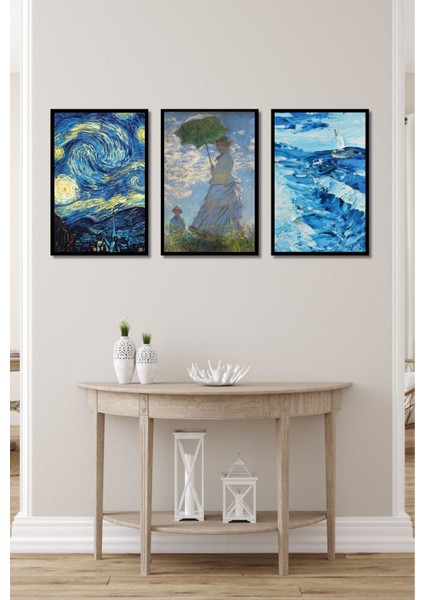 Monet Yağlıboya Tablosu Nilüfer 3 Parça Çerçeve Görünümlü