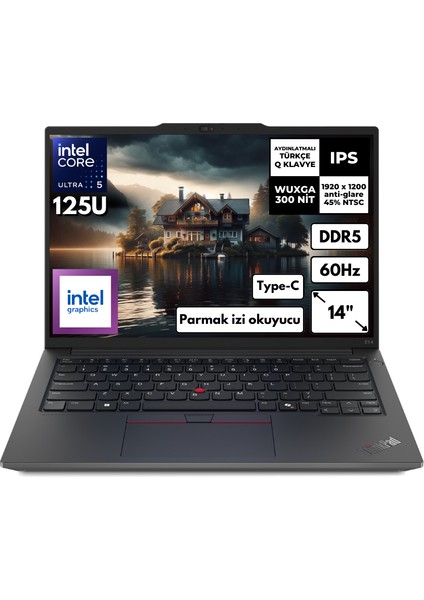 Thinkpad E14 G6 Ultra 5-125U 8-GB DDR5 512 GB SSD Intel Graphics 14" Wuxga Freedos Notebook 21M7002PTXHMFY16