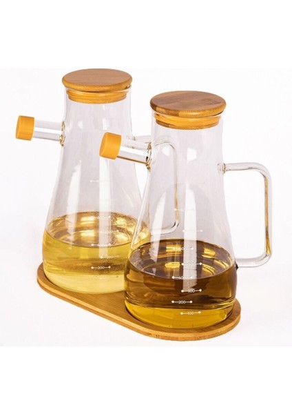 Borosilikat 2 Li Bambu Standlı Yağlık Sirkelik Set 900 ml