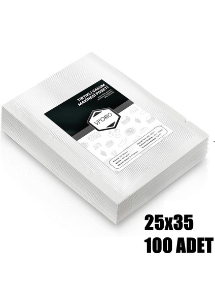 25X35 Tırtıklı Vakum Makinesi Poşeti 100 Adet