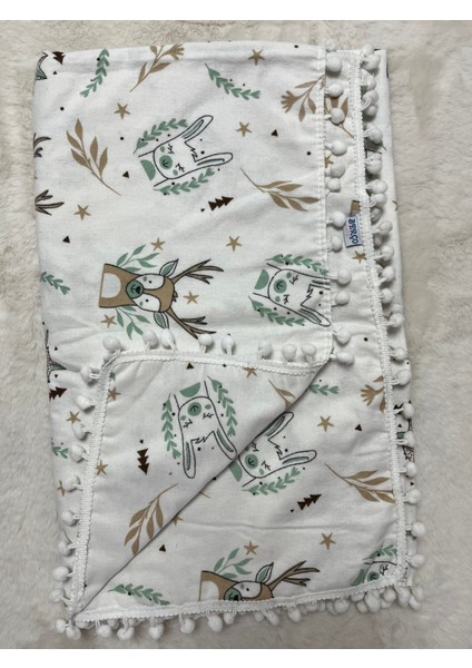 Uyuyan Pembe Geyik Ponponlu Çift Kat Pazen Örtü 100*120CM