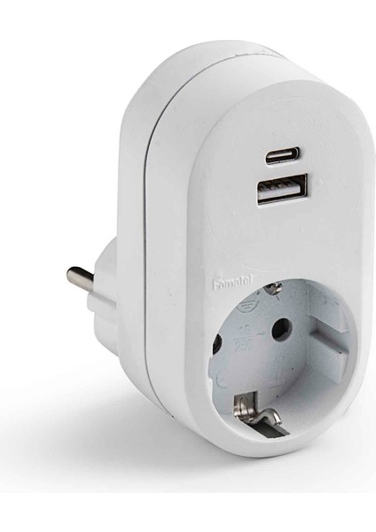 Adaptör 2p 16A + USB A + C -15W hızlı şarj