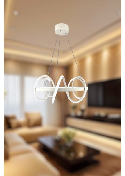 Modern Beyaz Çember Model Tek Renk LED Avize