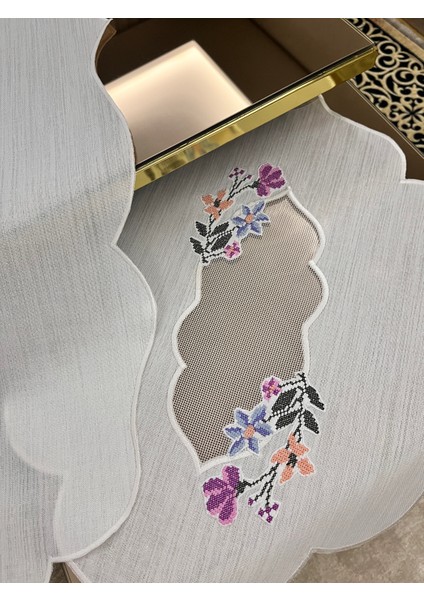 Krem Renk, Keten, Tül Detaylı,kanaviçe Işleme,salon Takımı, Runner Seti fiyatları
