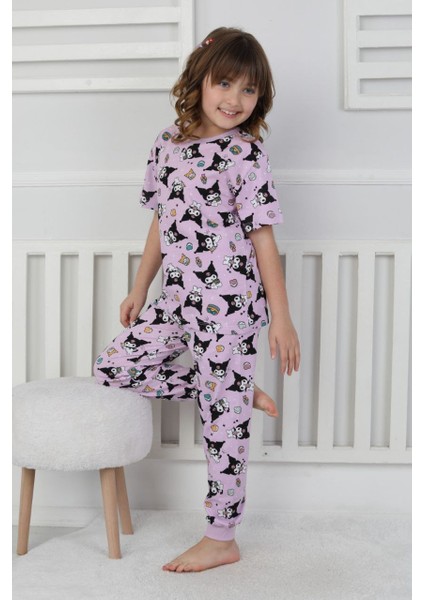 Kız Çocuk %100 Pamuk Süprem Penye Yumuşak Kumaş Terletmeyen Kısa Kollu Pijama Takımı