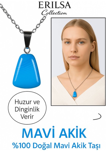 Sertifikalı Aaa+ Mavi Akik Taşı Kolye – Beşgen Model, Gümüş Aparatlı