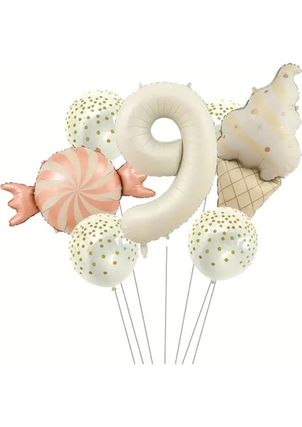 Retro Dondurma Şeker 9 Yaş Folyo Balon Set