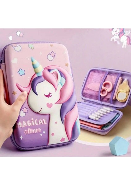 Büyük Boy 180 Kapasiteli Unicorn Kabartmalı Kalem Kutusu ve Tablet Koruyucu