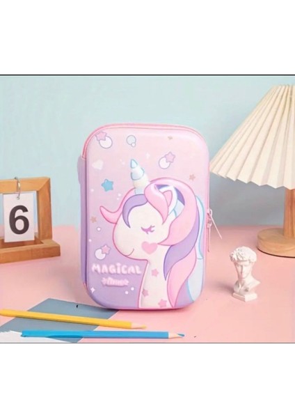Büyük Boy 180 Kapasiteli Unicorn Kabartmalı Kalem Kutusu ve Tablet Koruyucu