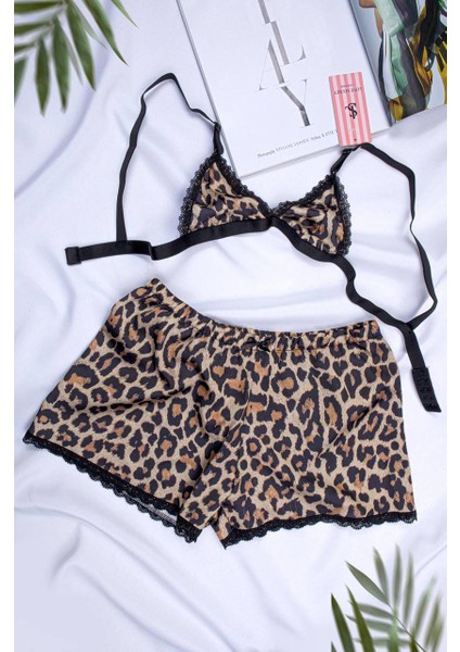 Kadın Ip Askılı Büstiyer Şort Saten Gecelik Takımı