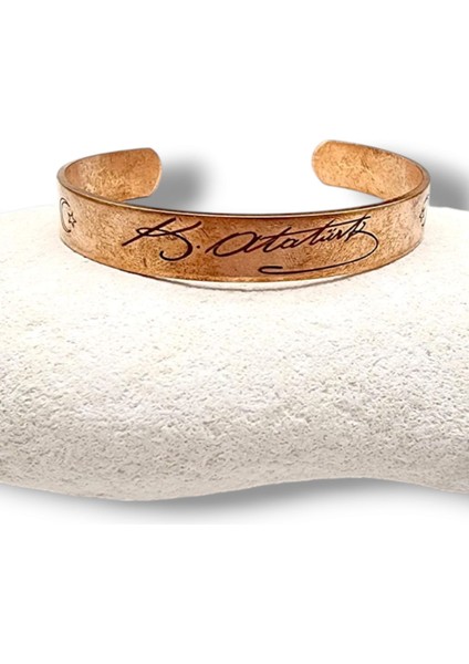 Mustafa Kemal Atatürk Imzalı Yazılı Ay Yıldız Bakır Bileklik