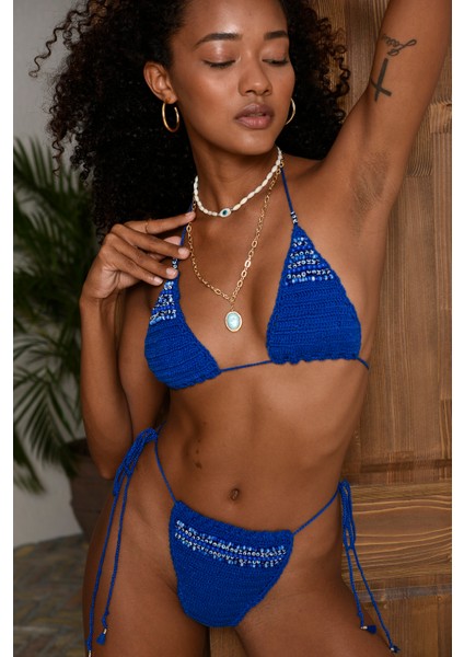 Kadın Çevre Dostu - Anti Pilling Evil Eye Bead Blue Bikini