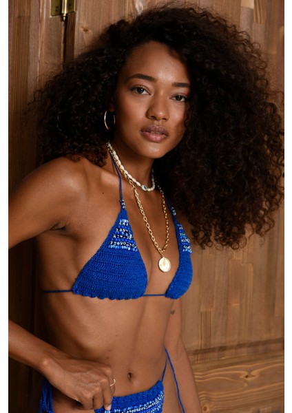 Kadın Çevre Dostu - Anti Pilling Evil Eye Bead Blue Bikini