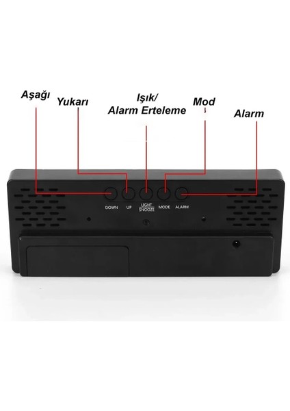 Dijital Masa Saati LED Ekran USB Güç Aynalı Tasarım Alarm Sıcaklık Takvim Özellikli Adaptör Pilli