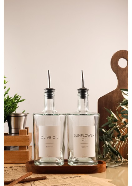500ML Platinum Serisi Ahşap Stantlı Zeytinyağı ve Ayçiçek Yağı Şişesi modelleri