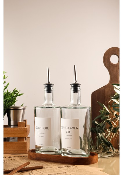 500ML Platinum Serisi Ahşap Stantlı Zeytinyağı ve Ayçiçek Yağı Şişesi fırsatları