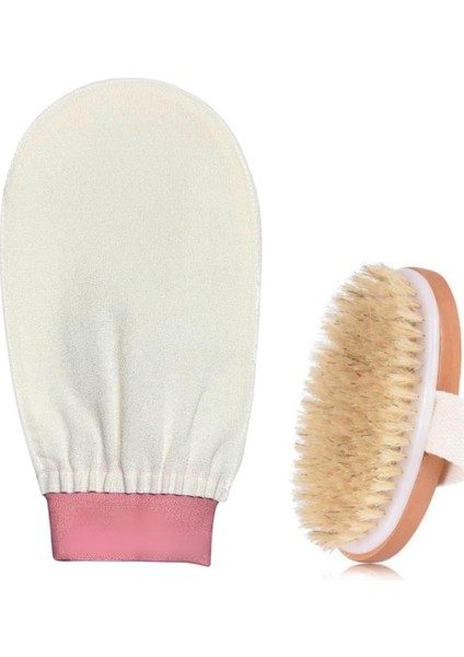 2'li Banyo Duş Kesesi Peeling eldiven- Doğal At Kılı fırçası
