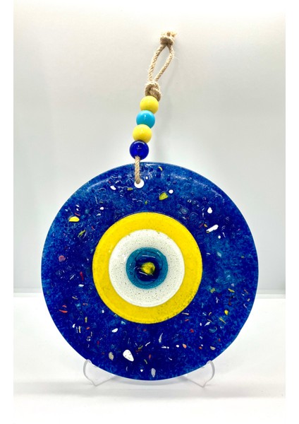 Balkon Süsü Duvar Dekorasyonu Sarı Lacivert Mozaik Cam Taşlı El Yapımı Nazar Boncuğu 20 cm fiyatları