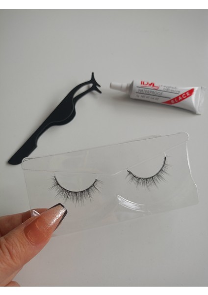 Gerçek Kirpik Görünümlü Cımbız Yapıştırıcılı Takma Kirpik Set