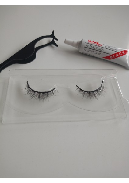Gerçek Kirpik Görünümlü Cımbız Yapıştırıcılı Takma Kirpik Set