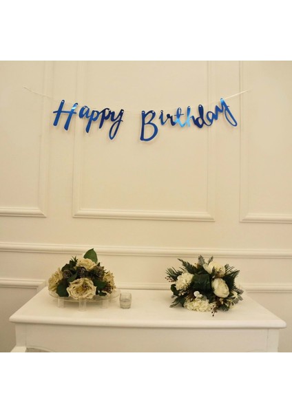 Mavi Renkli Happy Birthday El Yazısı Banner