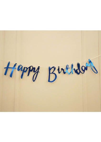 Mavi Renkli Happy Birthday El Yazısı Banner fiyatları