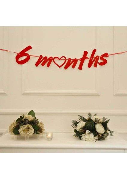 6 Months Simli Kırmızı Renk Banner Ipli Duvar Süsü Yarım Yaş Altı Ay Parti Süsü