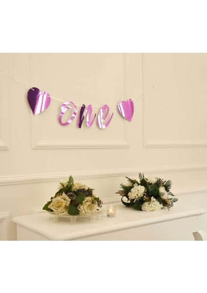 One Yazılı Metalize Pembe Renk Banner Ipli Duvar Süsü 1 Yaş Parti Süsü modelleri