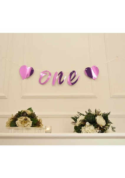 One Yazılı Metalize Pembe Renk Banner Ipli Duvar Süsü 1 Yaş Parti Süsü fırsatları