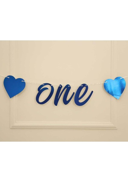One Yazılı Metalize Mavi Renk Banner Ipli Duvar Süsü 1 Yaş Parti Süsü fiyatları