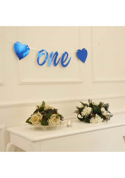 One Yazılı Metalize Mavi Renk Banner Ipli Duvar Süsü 1 Yaş Parti Süsü modelleri