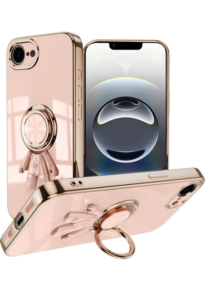 iPhone 16E Astronot Yüzüklü Elektro Kaplama Tpu Telefon Kılıfı Kickstand (Yurt Dışından)